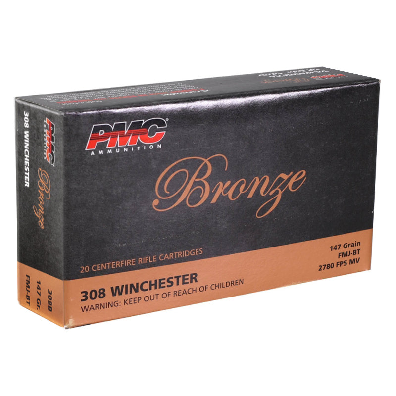PMC Bronze 308 Winchester Ammunition 147 Grain Full Metal Jacket Boat Tail - 308B