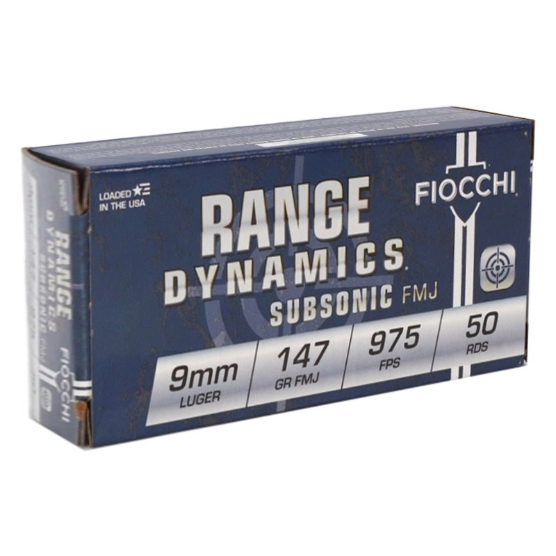 Fiocchi Range Dynamics 9mm Luger Ammunition 147 Grain Subsonic Full Metal Jacket Case of 1000