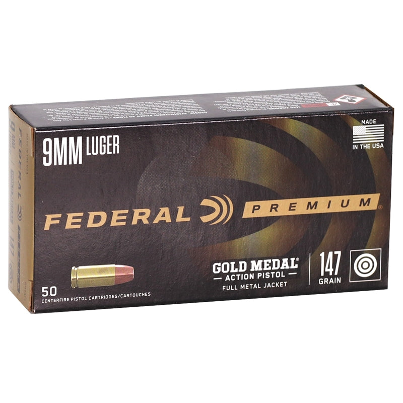 Federal Gold Medal 9mm Luger Ammunition 147 Grain Full Metal Jacket - GM9AP1