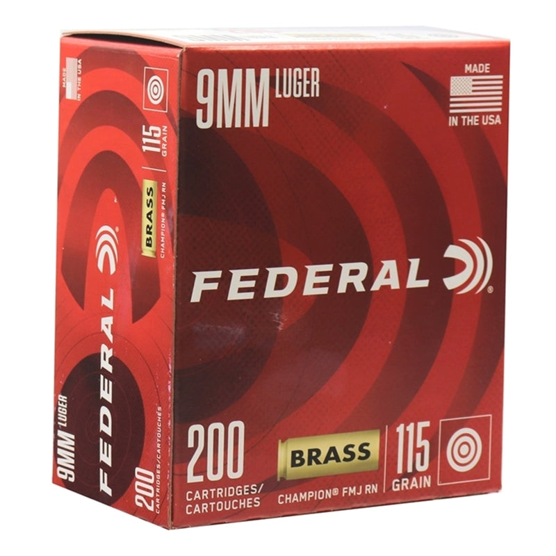 Federal Champion 9mm Luger Ammo 115 Grain FMJ 1000 Rounds Value Pack
