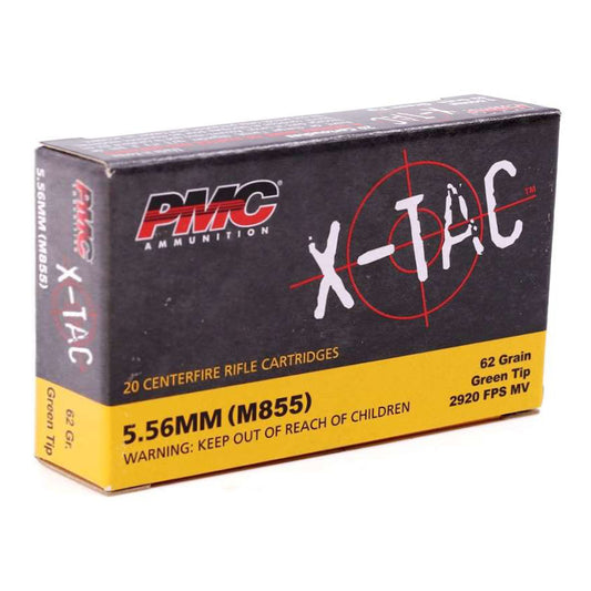 PMC X-Tac 5.56x45mm NATO Ammunition 62 Grain Green Tip Full Metal Jacket - Case of 1000